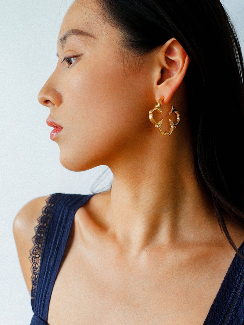 Petal Grove Textured Floral Earrings with CZ Accents - floysun