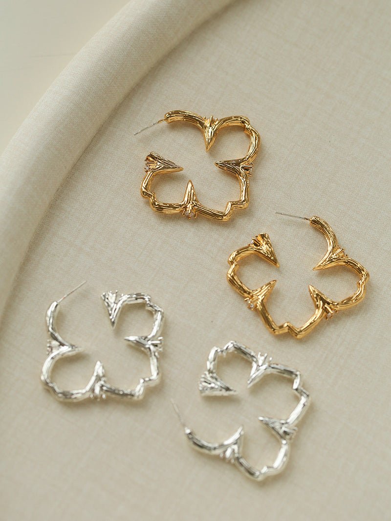 Petal Grove Textured Floral Earrings with CZ Accents - floysun