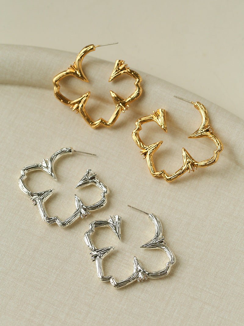 Petal Grove Textured Floral Earrings with CZ Accents - floysun