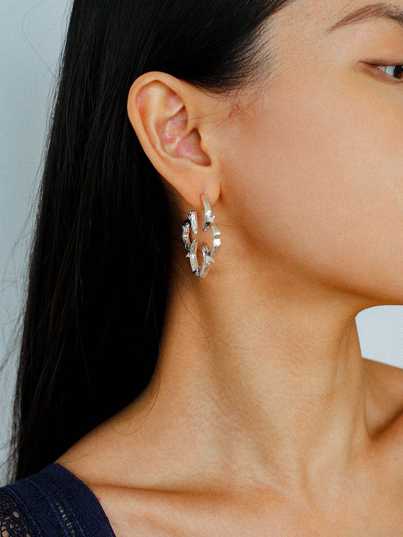 Petal Grove Textured Floral Earrings with CZ Accents - floysun