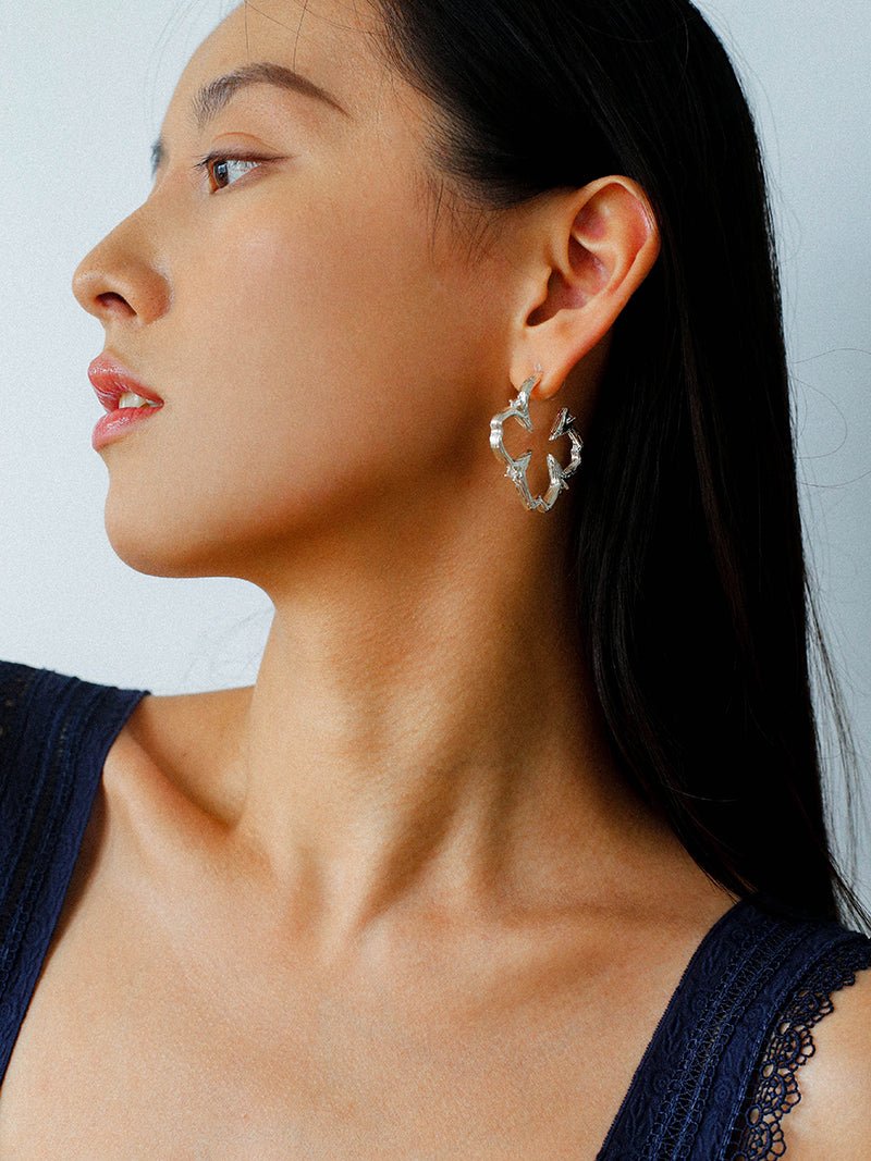 Petal Grove Textured Floral Earrings with CZ Accents - floysun