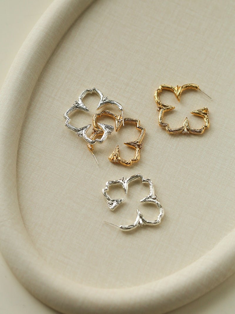 Petal Grove Textured Floral Earrings with CZ Accents - floysun