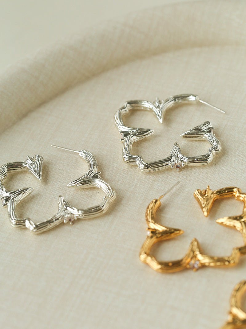 Petal Grove Textured Floral Earrings with CZ Accents - floysun