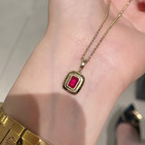 Petite Ruby Square Pendant Necklace - floysun