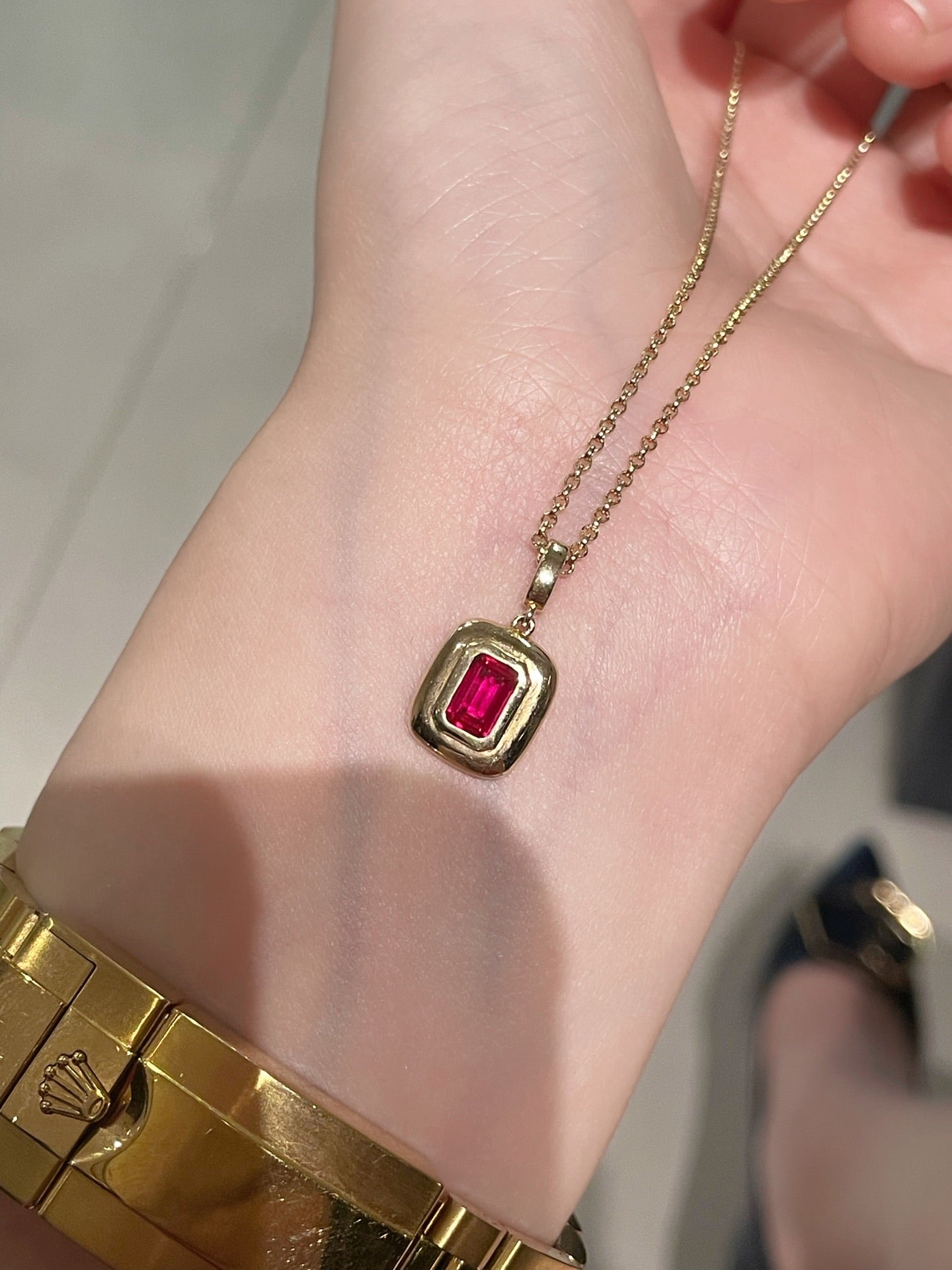 Petite Ruby Square Pendant Necklace - floysun