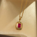 Petite Ruby Square Pendant Necklace - floysun