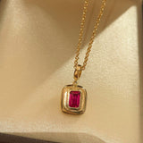 Petite Ruby Square Pendant Necklace - floysun