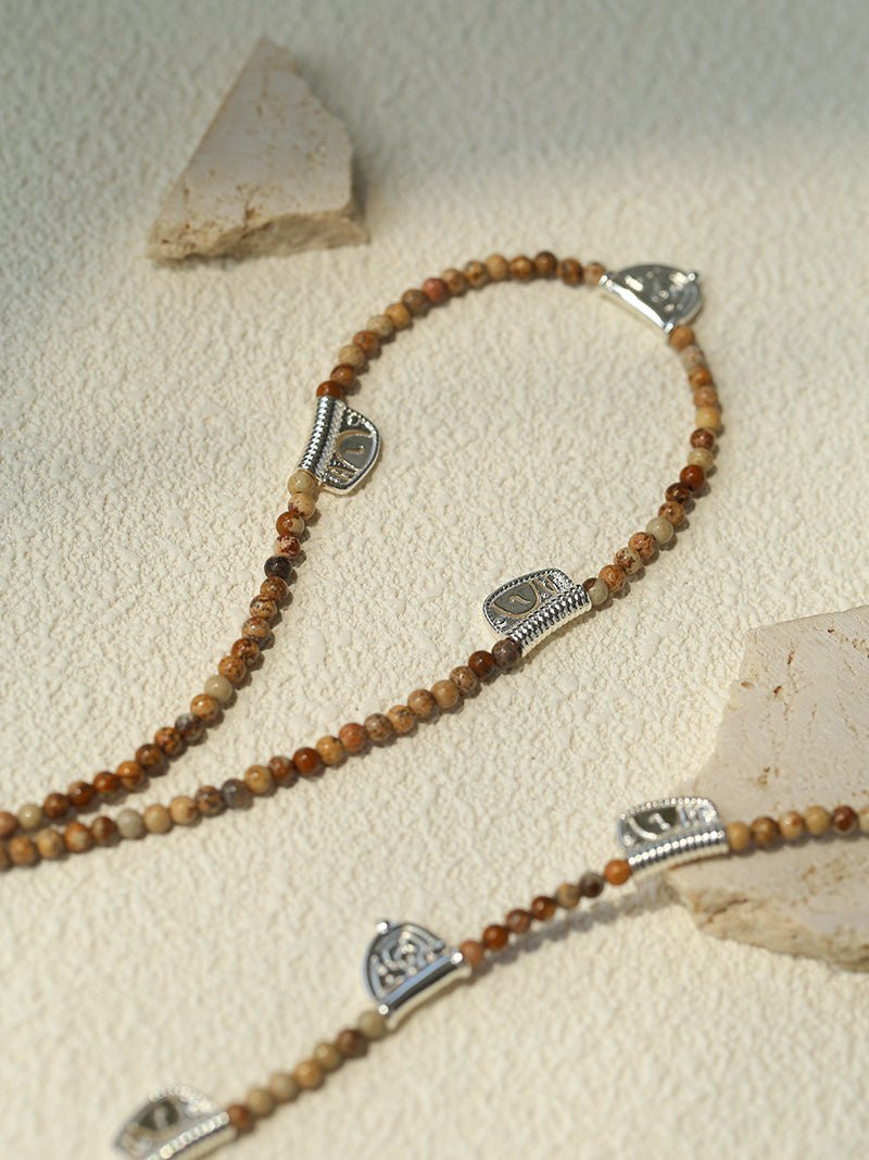 Pictograph Stone Beaded Necklace – Picture Jasper with Totem Pendant - floysun