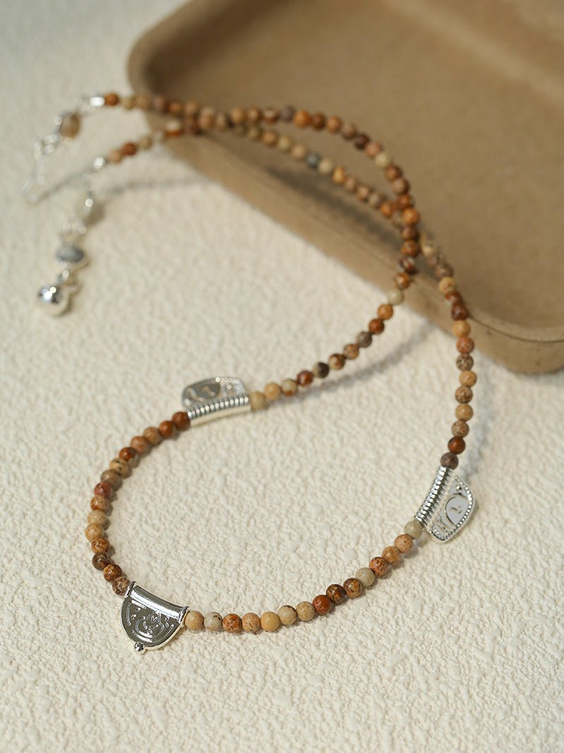 Pictograph Stone Beaded Necklace – Picture Jasper with Totem Pendant - floysun