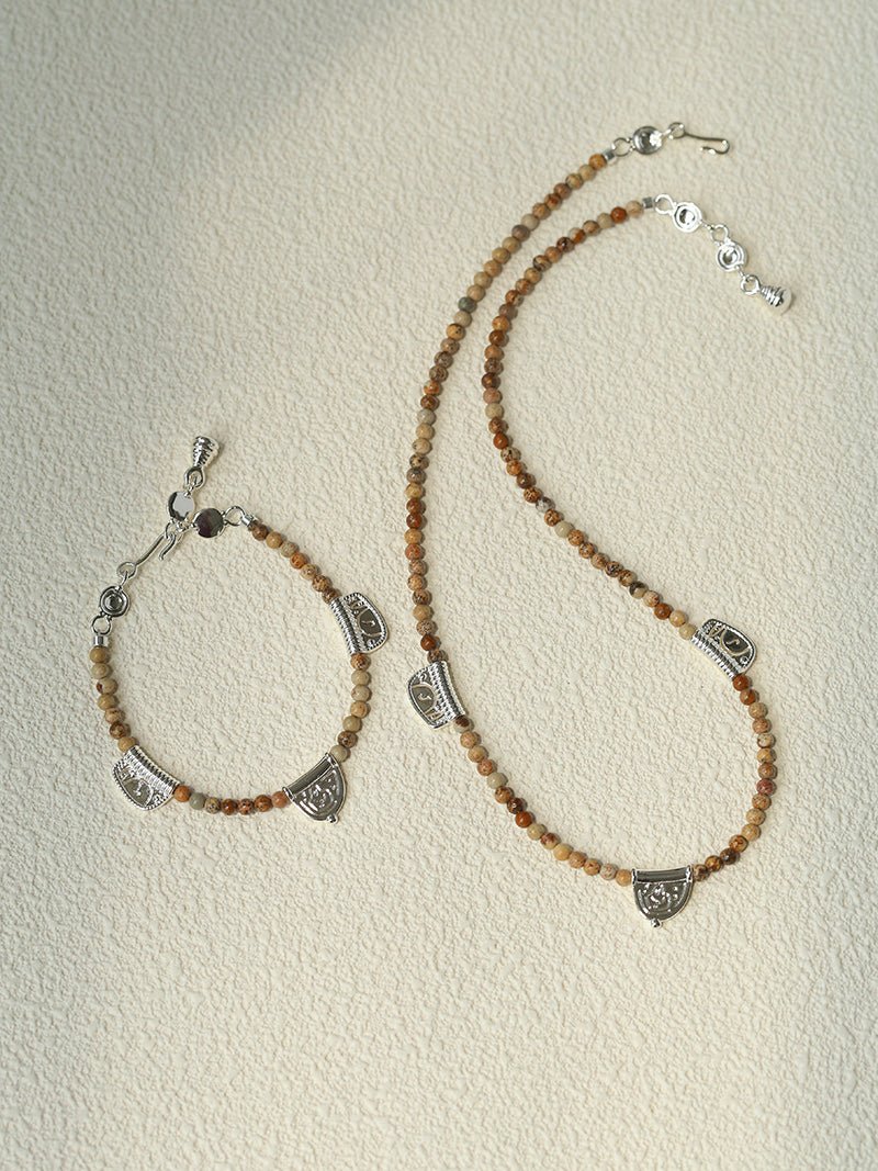 Pictograph Stone Beaded Necklace – Picture Jasper with Totem Pendant - floysun