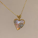 Pink Mother of Pearl Heart Necklace with Daisy CZ Detail - floysun