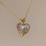 Pink Mother of Pearl Heart Necklace with Daisy CZ Detail - floysun