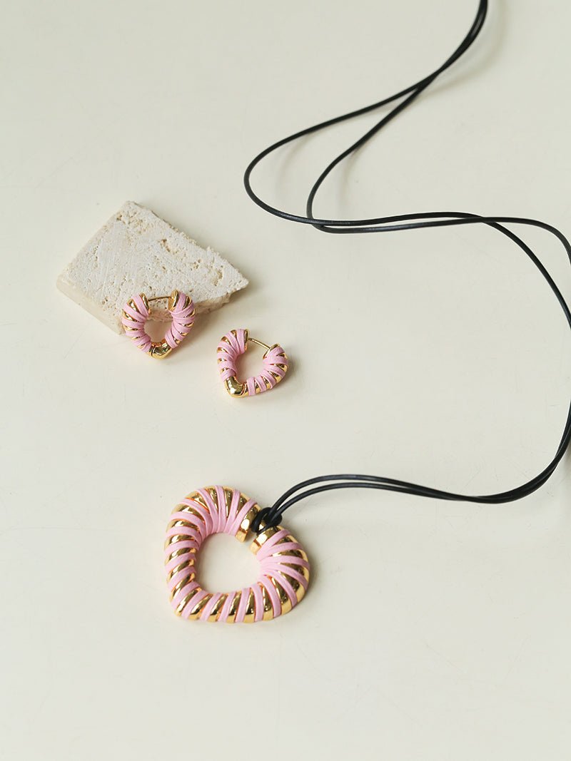 Pink Woven Heart Earrings - floysun