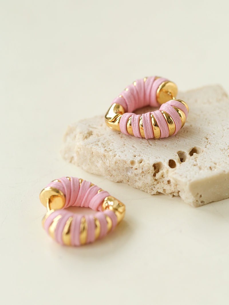 Pink Woven Heart Earrings - floysun