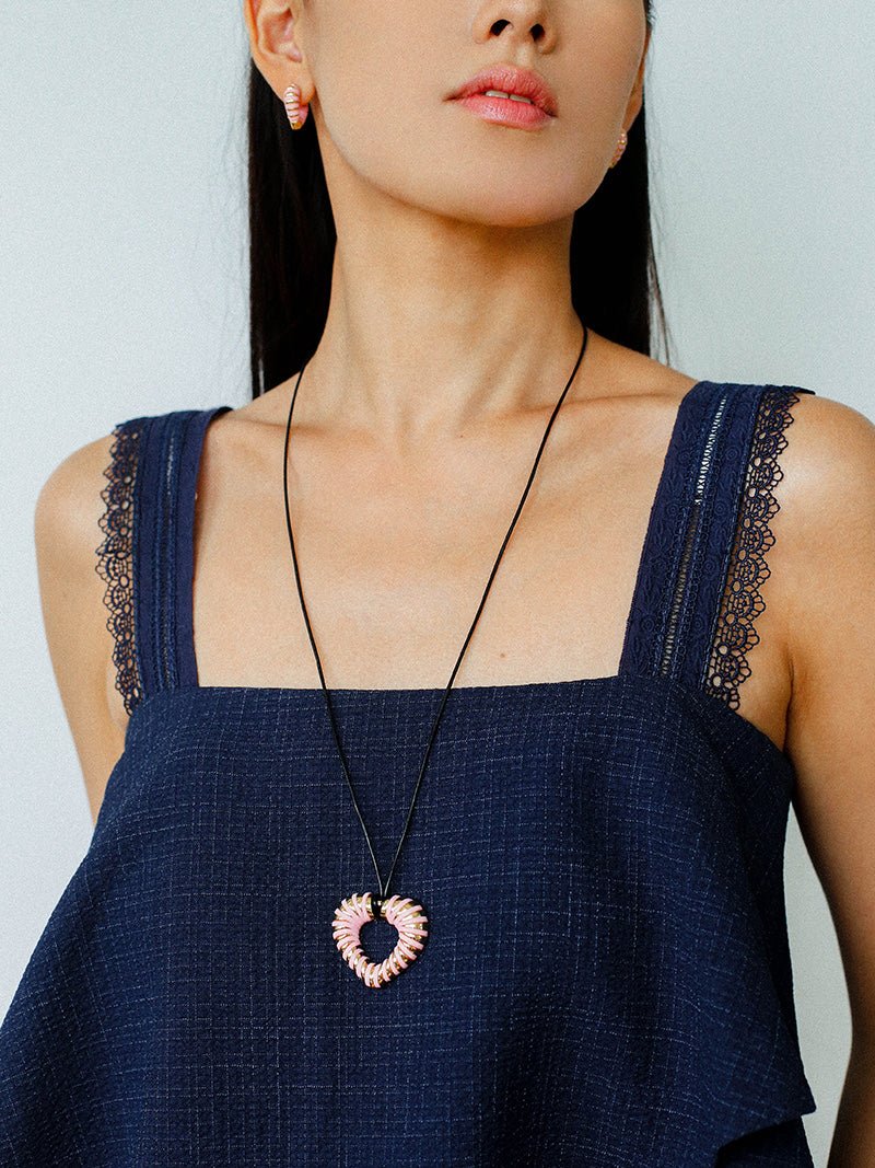 Pink Woven Heart Earrings - floysun