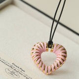 Pink Woven Heart Necklace – Sweet & Edgy Adjustable Cord Jewelry - floysun