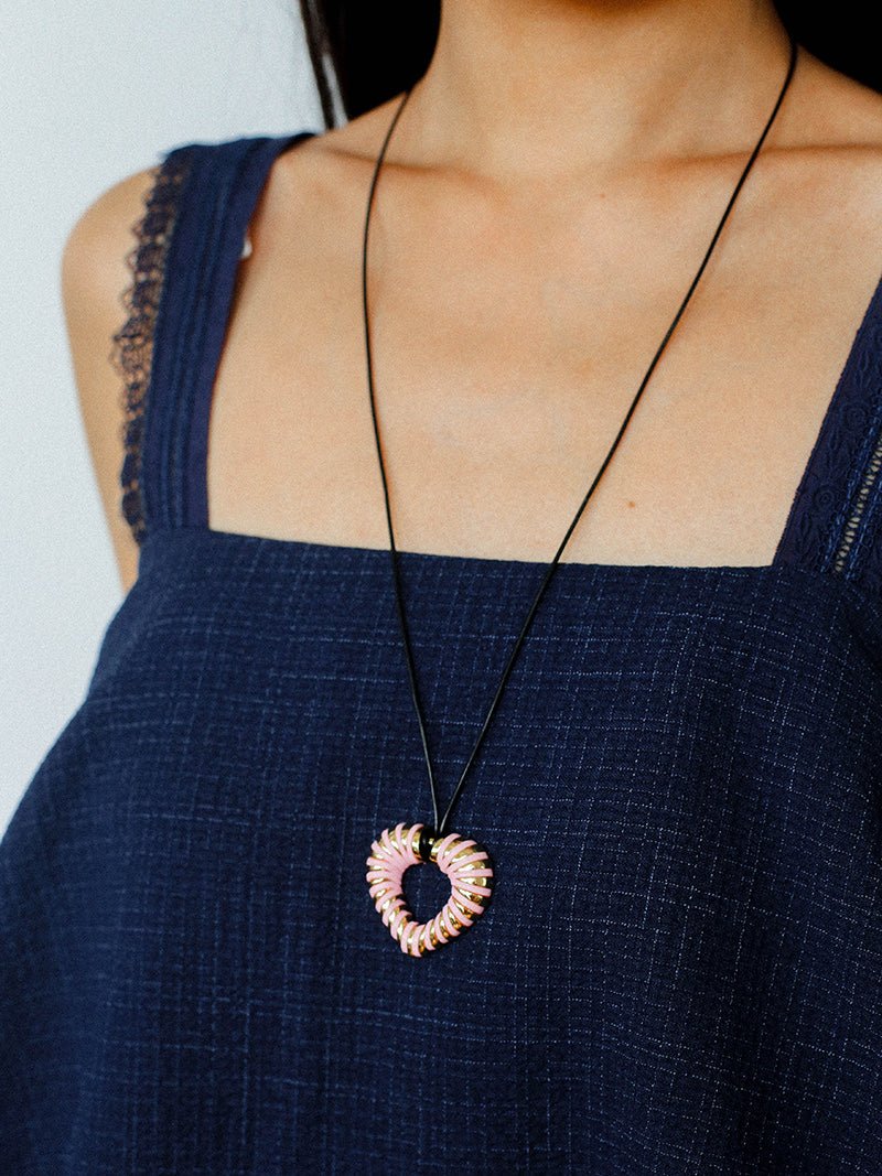 Pink Woven Heart Necklace – Sweet & Edgy Adjustable Cord Jewelry - floysun