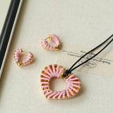 Pink Woven Heart Necklace – Sweet & Edgy Adjustable Cord Jewelry - floysun