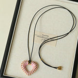 Pink Woven Heart Necklace – Sweet & Edgy Adjustable Cord Jewelry - floysun