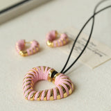 Pink Woven Heart Necklace – Sweet & Edgy Adjustable Cord Jewelry - floysun