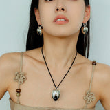 Pistachio Bloom & Black Onyx Pendant Cord Necklace - floysun