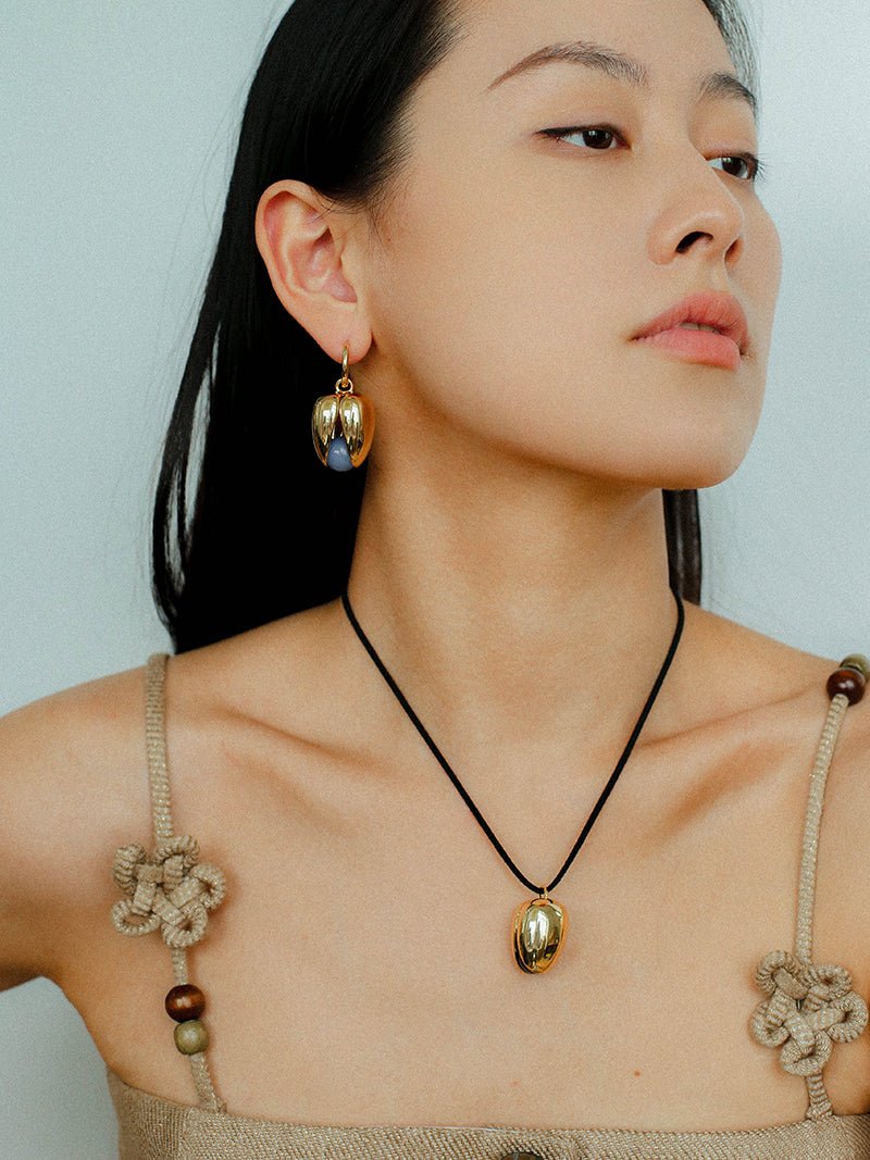 Pistachio Bloom & Natural Stone Bud Earrings - floysun