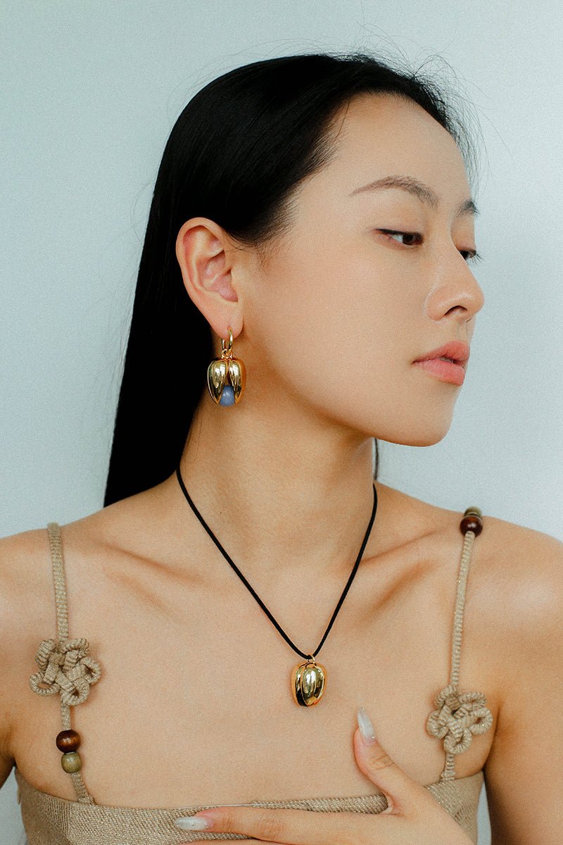Pistachio Bloom & Natural Stone Bud Earrings - floysun