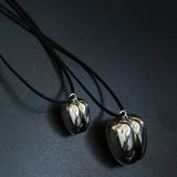 Pistachio Bloom & Onyx Black Cord Pendant Necklace - Silver - floysun