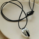 Pistachio Bloom & Onyx Black Cord Pendant Necklace - Silver - floysun