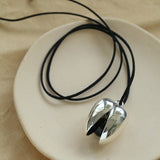Pistachio Bloom & Onyx Black Cord Pendant Necklace - Silver - floysun