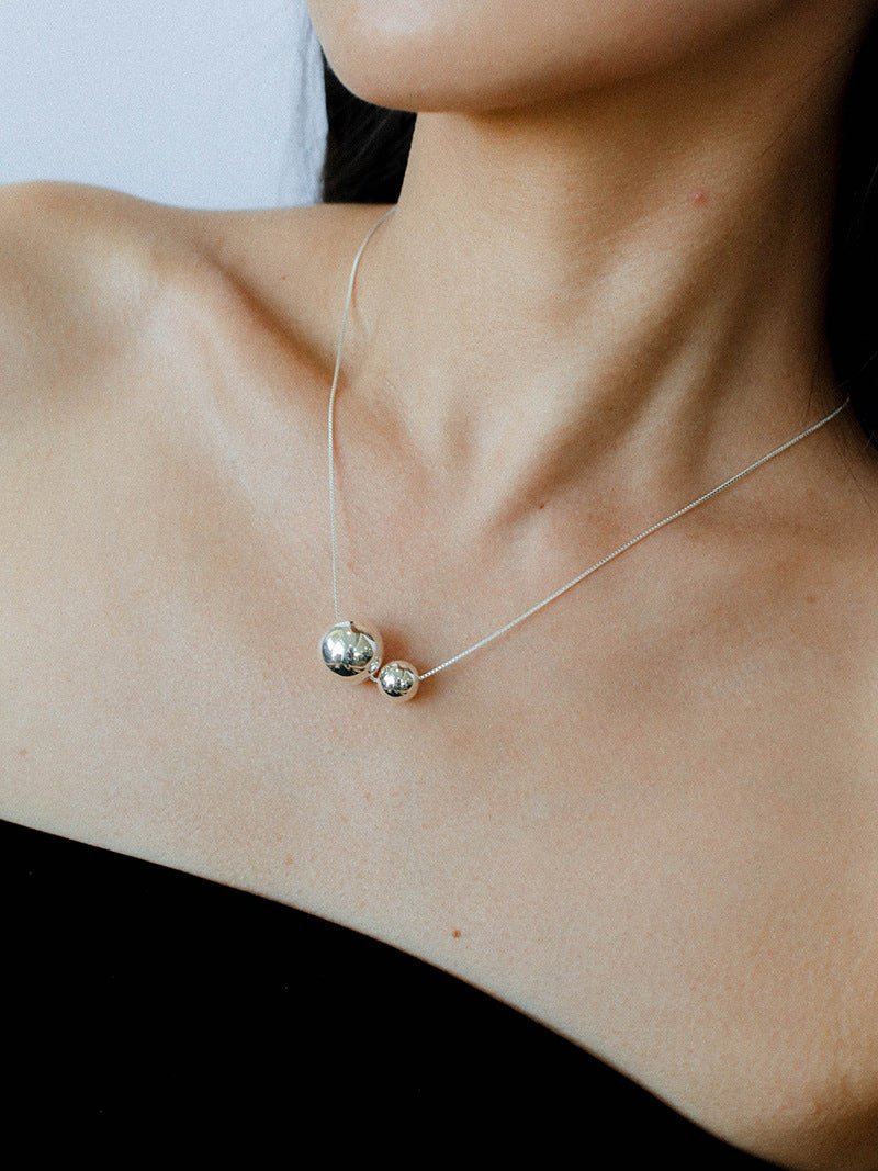 Planet Series – Twin Sphere Sterling Silver Necklace - floysun