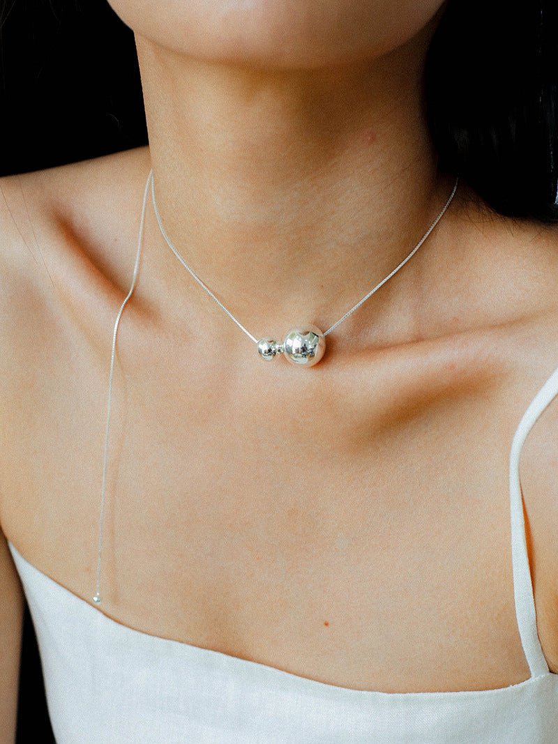 Planet Series – Twin Sphere Sterling Silver Necklace - floysun