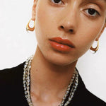 Polished Drop U - Shaped Gold Hoop Earrings with Clear Crystal - floysun