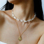 Polished Drop U - Shaped Gold Hoop Earrings with Clear Crystal - floysun