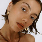 Polished Drop U - Shaped Gold Hoop Earrings with Clear Crystal - floysun