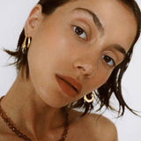 Polished Drop U - Shaped Gold Hoop Earrings with Clear Crystal - floysun