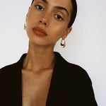 Polished Drop U - Shaped Gold Hoop Earrings with Clear Crystal - floysun