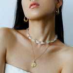 Polished Drop U - Shaped Gold Hoop Earrings with Clear Crystal - floysun