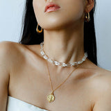 Polished Drop U - Shaped Gold Hoop Earrings with Clear Crystal - floysun