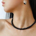 Polished Drop U - Shaped Silver Hoop Earrings with Black Onyx - floysun