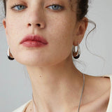 Polished Drop U - Shaped Silver Hoop Earrings with Black Onyx - floysun