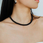 Polished Drop U - Shaped Silver Hoop Earrings with Black Onyx - floysun