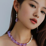 Purple Baroque Glass & Pearl Drop Earrings - floysun