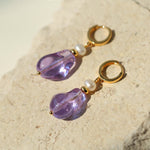 Purple Baroque Glass & Pearl Drop Earrings - floysun
