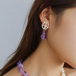 Purple Baroque Glass & Pearl Drop Earrings - floysun