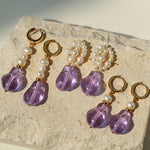 Purple Baroque Glass & Pearl Drop Earrings - floysun