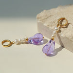 Purple Baroque Glass & Pearl Drop Earrings - floysun