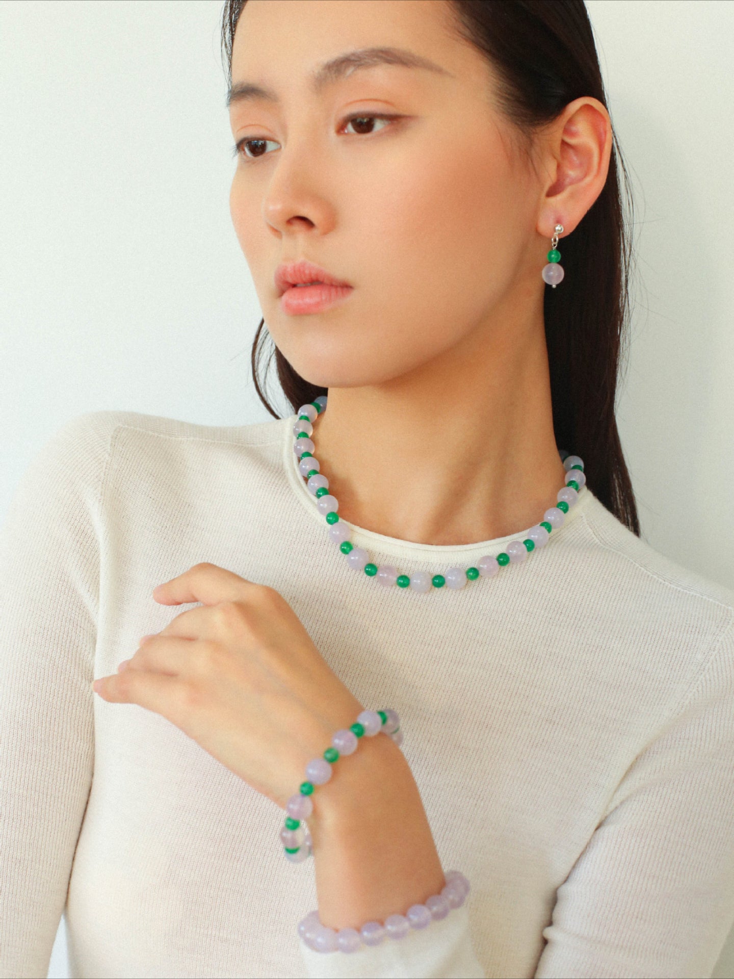 Purple Chalcedony Green Agate Beaded Bracelet - floysun