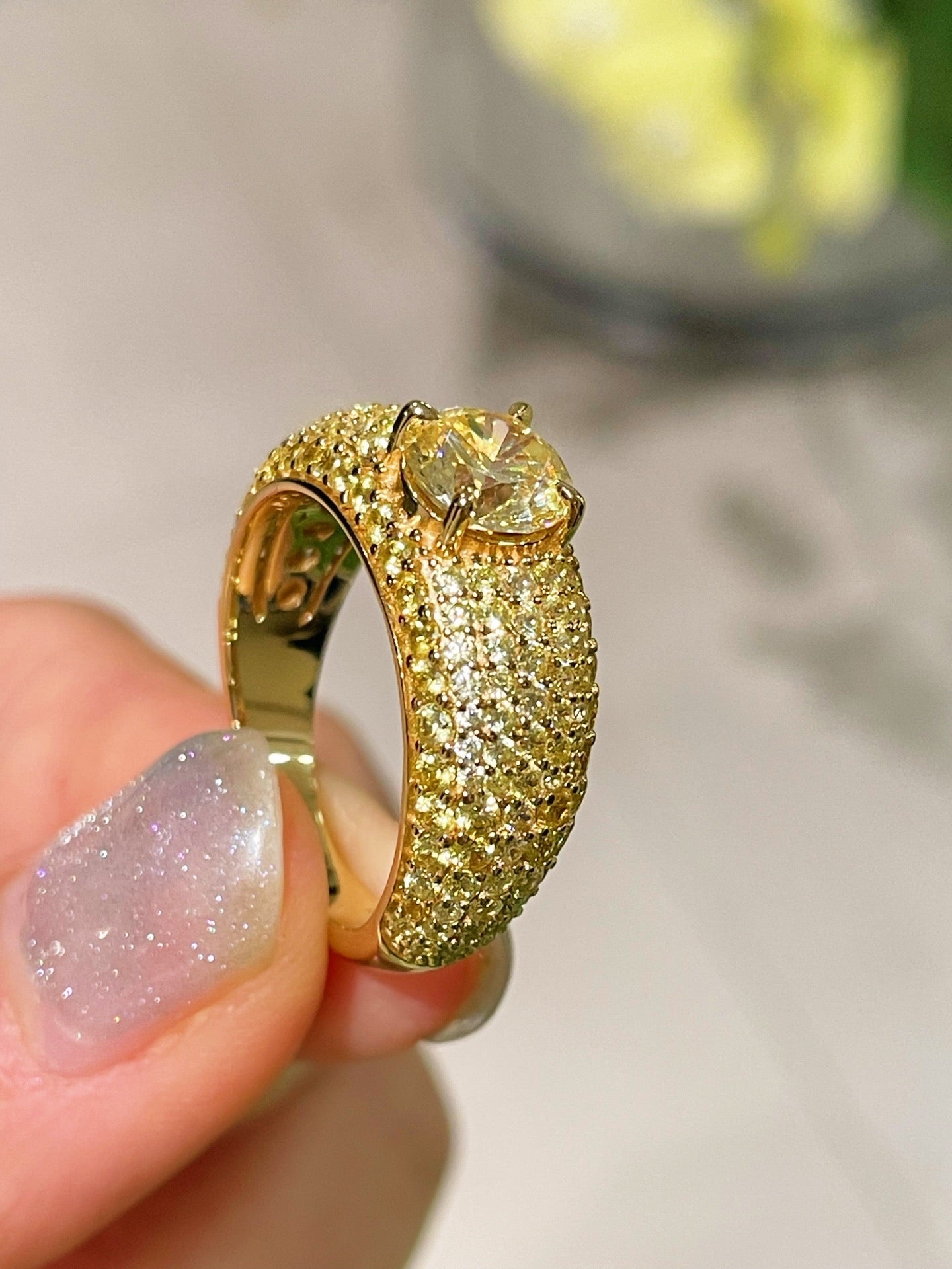 Radiant Canary Yellow Diamond Pavé Ring - floysun