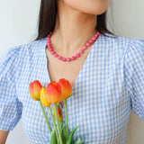 Radiant Rose Red & Turquoise Beaded Necklace - floysun